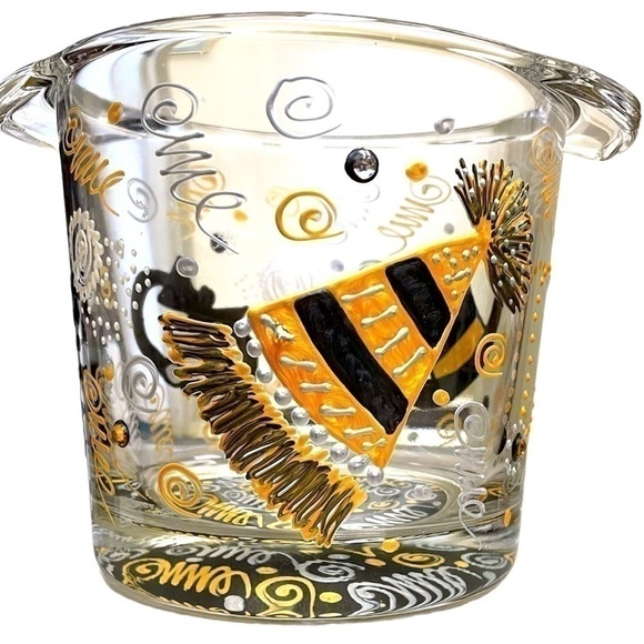 SMALL glass ice bucket with a New Year motif, signed Vikki 99 - Picture 2 of 5